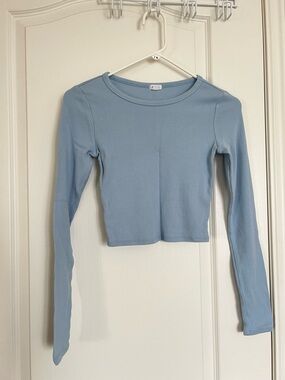 Garage Light Blue Ribbed Long Sleeve Crop Top